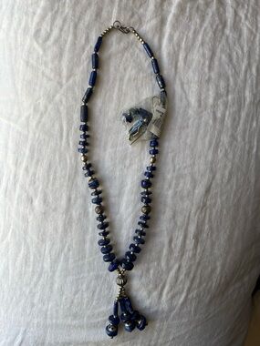 Lapis Blue Beaded Tassel agate Necklace - Women Jewelry